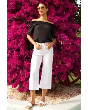 Roman Wide Leg Stretch Denim Cropped Culottes - White