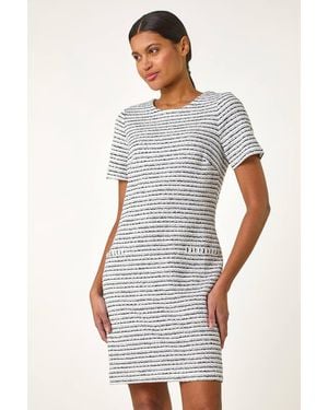 Roman Textured Stretch Shift Dress - White