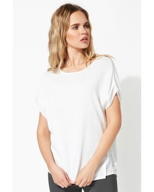 Roman Chiffon Panel Knit T-Shirt - White