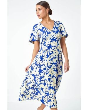 Roman Petite Floral Print Midi Dress - Blue
