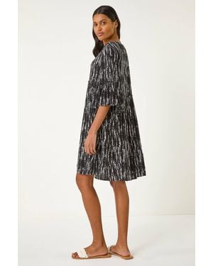 Roman Abstract Crinkle Smock Dress - Black