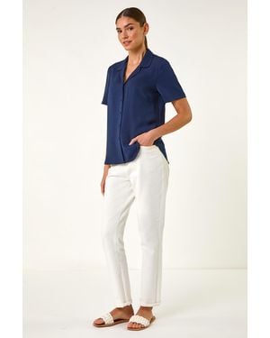 Roman Collared Short Sleeve Blouse - Blue