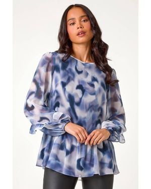 Roman Petite Abstract Pleated Frill Top - Blue