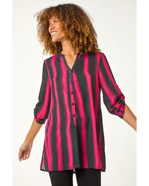 Roman Linear Print Longline Blouse - Red
