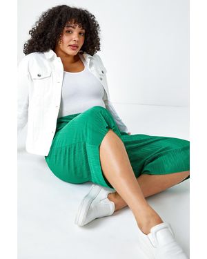 Roman Curve Elastic Waist Plisse Culotte Trousers - Green