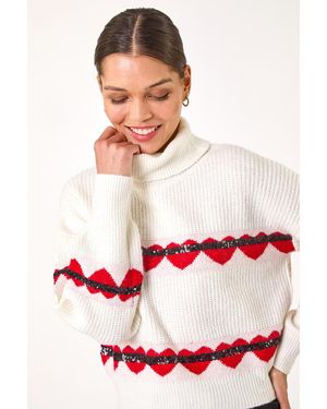 Roman Stripe Heart Cowl Neck Knit Jumper - Red