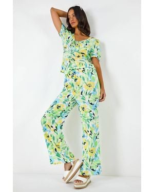 D.u.s.k Floral Print Wide Leg Trouser - Green