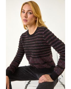 D.u.s.k Metallic Fluffy Stripe Knit Jumper - Black