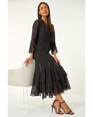 Roman Diamante Detail Ruffle Skirt - Black