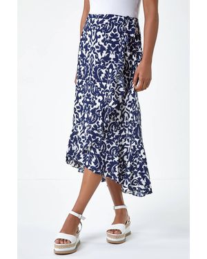 D.u.s.k Frill Abstract Print A Line Wrap Skirt - Blue