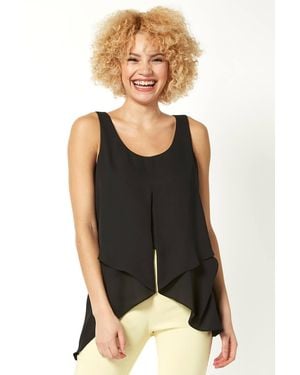Roman Asymmetric Sleeveless Vest Top - Black