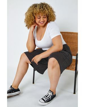 Roman Curve Polka Dot Elastic Waist Stretch Shorts - Black