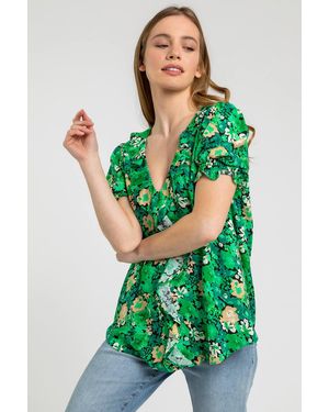 Roman Petite Floral Print Frill Detail Top - Green