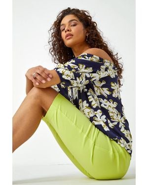Roman Stretch Knee Length Elastic Waist Shorts - Yellow