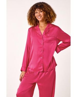 Roman Satin Revere & Collar Pyjama Set - Pink