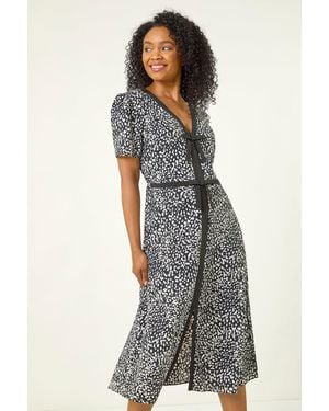 Roman Petite Contrast Bow Midi Dress - Grey