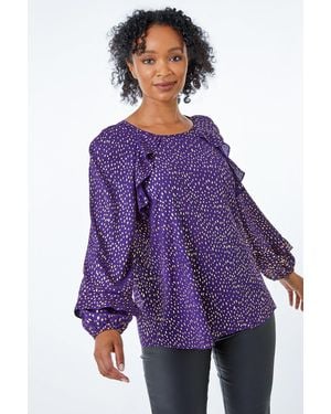 Roman Petite Metallic Spot Frill Top - Purple
