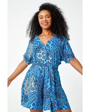Roman Petite Aztec Print Playsuit - Blue
