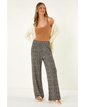 Roman Geometric Floral Stretch Trousers - White