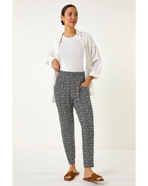 Roman Animal Print Hareem Stretch Straight Trouser - Grey