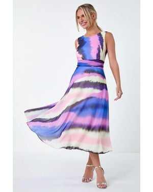 Roman Petite Sleeveless Abstract Print Midi Dress - White