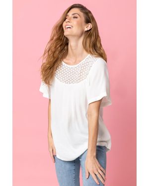 Roman Lace Panel Tunic Top - White