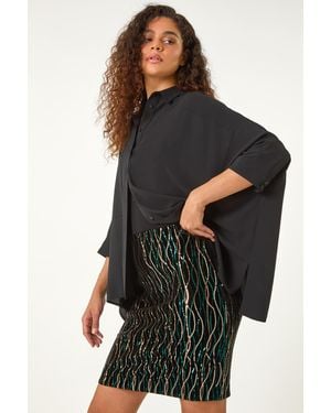 Roman Velvet Sequin Detail Pencil Skirt - Black