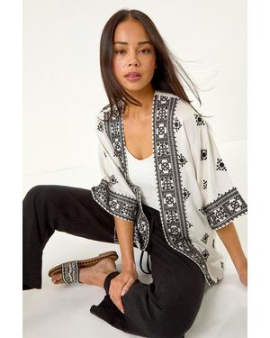 Roman Petite Abstract Embroidered Kimono - Grey
