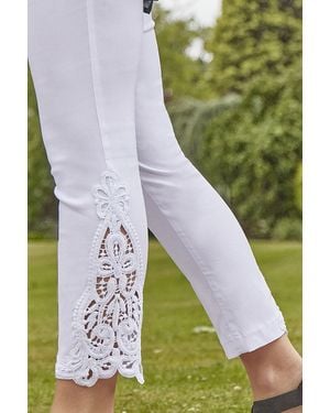 Roman Lace Insert Crop Stretch Trousers - White