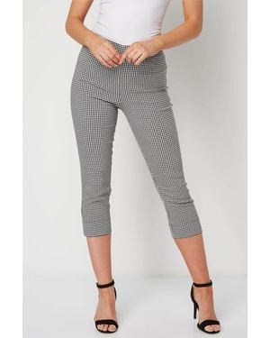 Roman Gingham Elastic Waist Stretch Cropped Trouser - Black