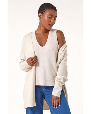Roman Sequined Sleeveless Knit Tank Top - Natural