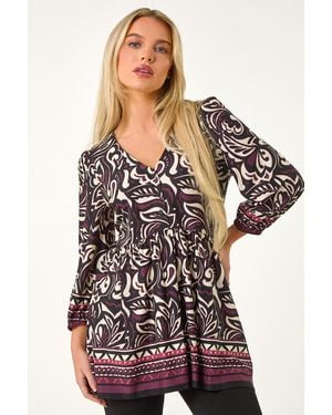 Roman Petite Floral V-Neck Tunic Stretch Top - Multicolour