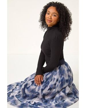 Roman Petite Abstract Crystal Pleated Skirt - Blue