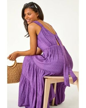 Roman Textured Tie Back Tiered Maxi Dress - Purple