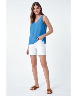 Roman V-Neck Sleeveless Chiffon Vest Top - Blue