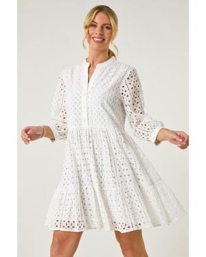 Roman Petite Broderie Tiered Dress - White