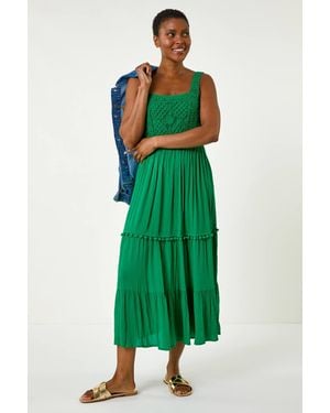 Roman Crochet Detail Cotton Blend Maxi Dress - Green
