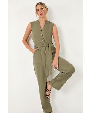 Roman Petite Button Detail Pocket Jumpsuit - Green