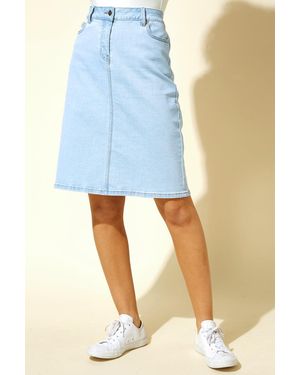 Roman Cotton Denim Stretch A Line Skirt - Blue