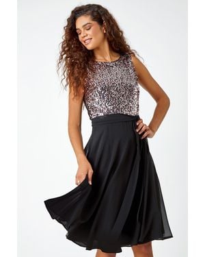 Roman Sequin Chiffon Fit & Flare Dress - Black