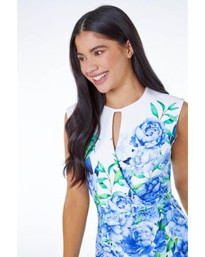 Roman Petite Floral Stretch Ruched Shift Dress - Blue