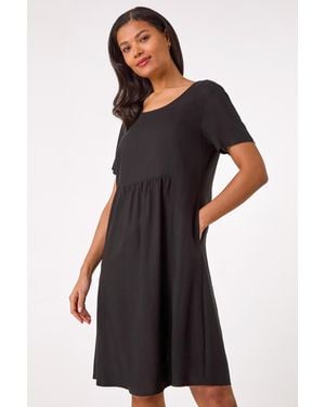 Roman Relaxed Cotton Blend Pocket Dress - Black
