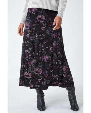 Roman Floral Print Midi Elastic Waist Stretch Skirt - Pink