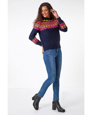 Roman Heart Print Crew Neck Knit Jumper - Blue