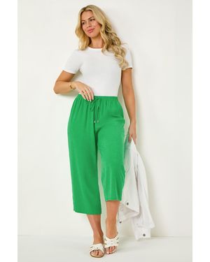 Roman Petite Linen Mix Cropped Trousers - Green