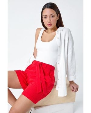 Roman Textured Elastic Tie Waist Cotton Shorts