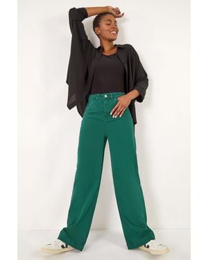 Roman Cotton Blend Wide Leg Stretch Jeans - Green