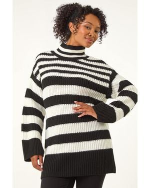 Roman Petite Stripe High Neck Jumper - Black