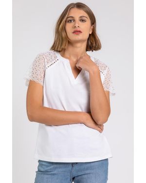Roman Embroidered Sleeve Jersey T-Shirt - White