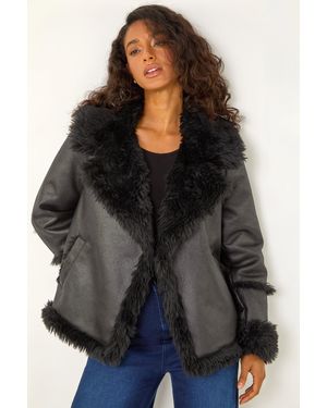 D.u.s.k Faux Fur Aviator Jacket - Black